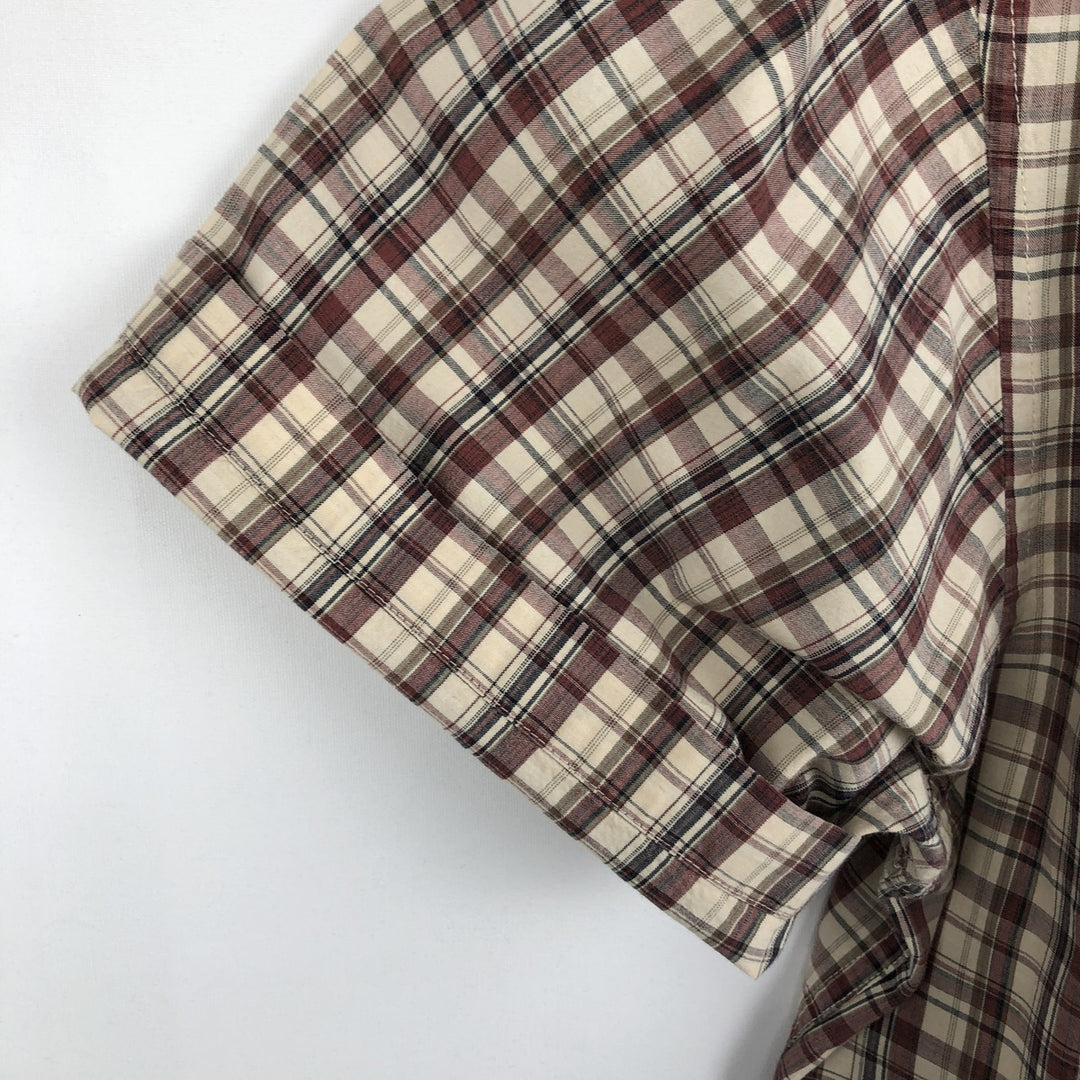 Eddie Bauer Short-Sleeve Button-Down Check Shirt, Boxy Shirt, Men's Size XL (approx.) cotton burgundy type Vintage Second Hand