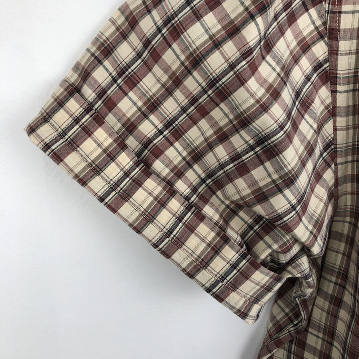 Eddie Bauer Short-Sleeve Button-Down Check Shirt, Boxy Shirt, Men's Size XL (approx.) cotton burgundy type Vintage Second Hand