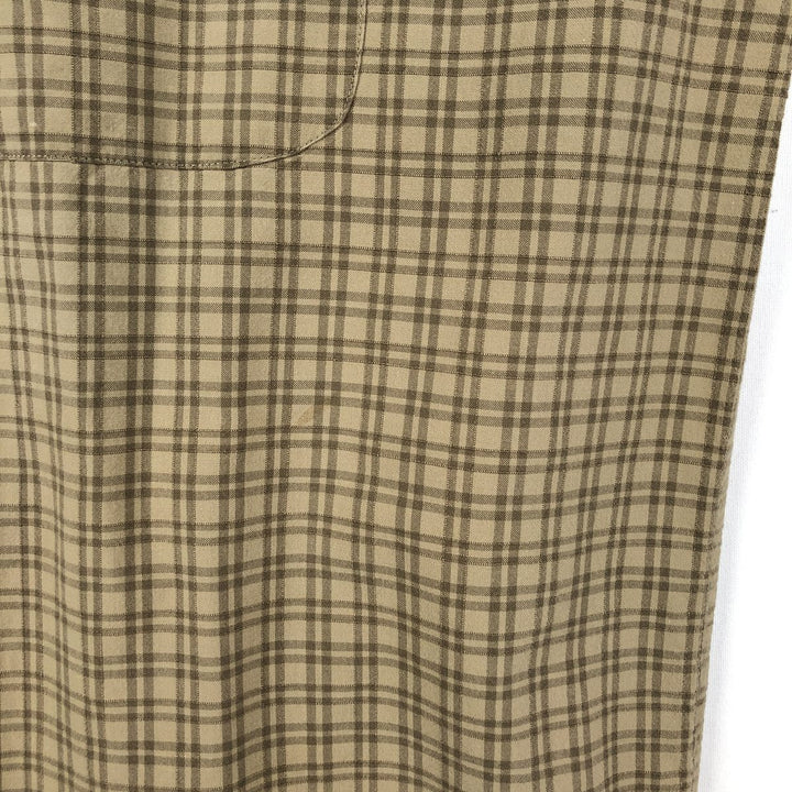 Eddie Bauer Short-Sleeve Cotton Check Shirt, Boxy Fit, Men's Size L (approx.) cotton Khaki type beige Vintage Second Hand
