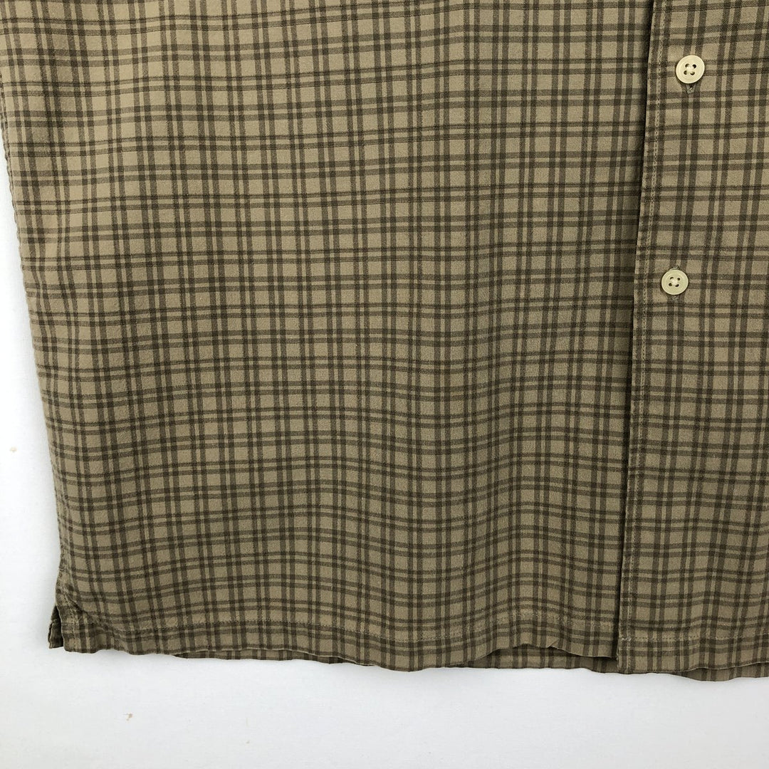 Eddie Bauer Short-Sleeve Cotton Check Shirt, Boxy Fit, Men's Size L (approx.) cotton Khaki type beige Vintage Second Hand