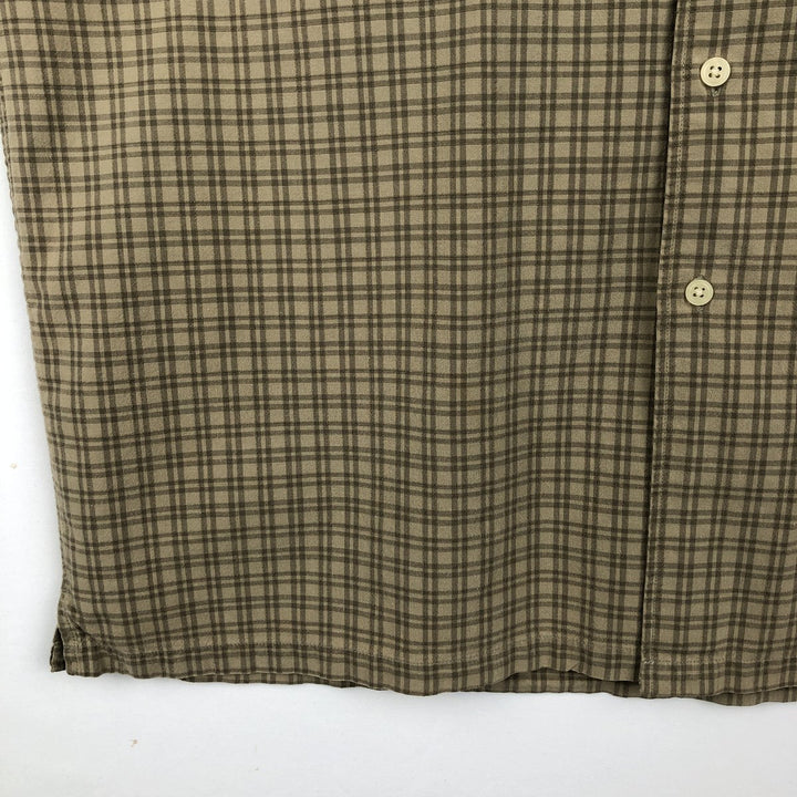 Eddie Bauer Short-Sleeve Cotton Check Shirt, Boxy Fit, Men's Size L (approx.) cotton Khaki type beige Vintage Second Hand