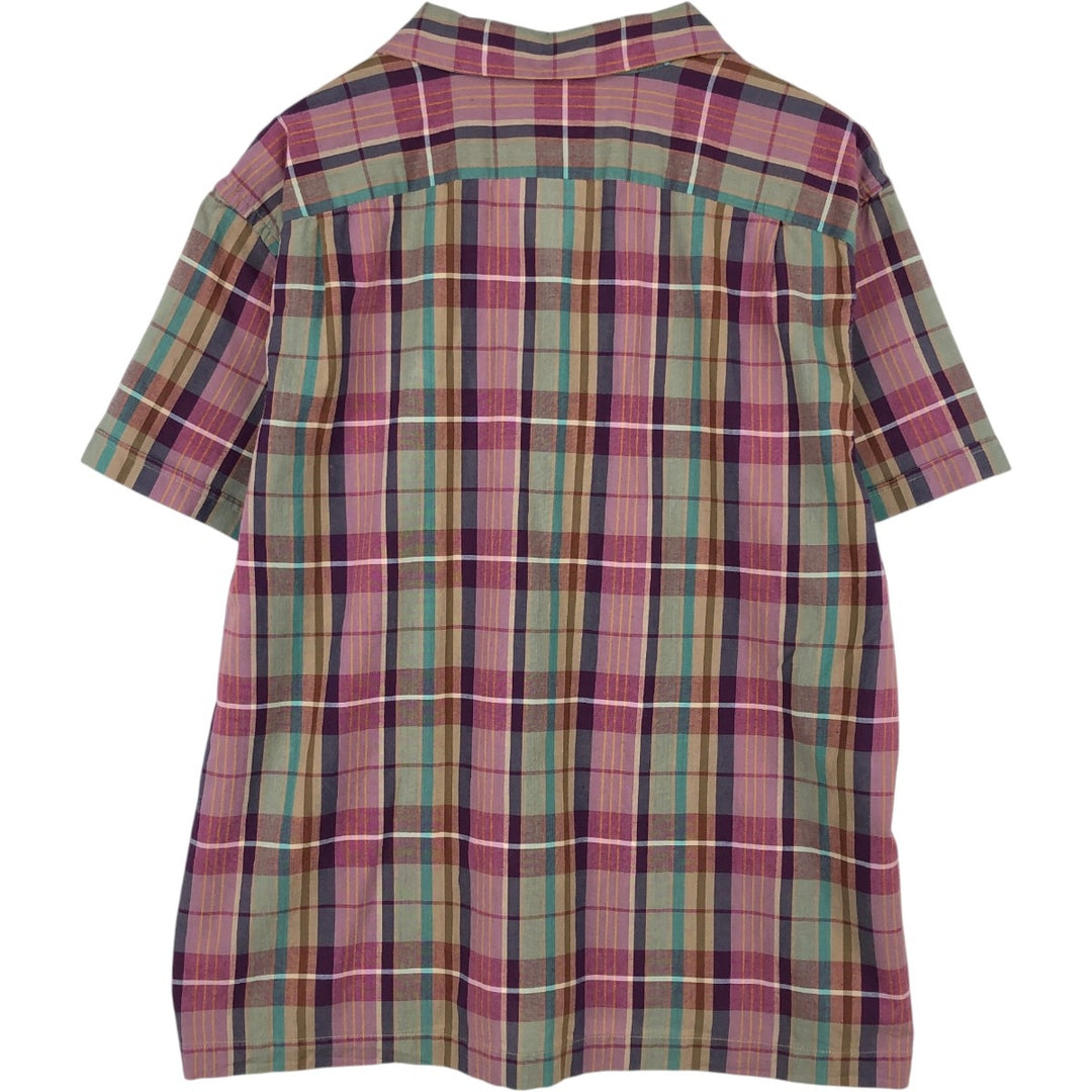 J.Crew Madras Check Short-Sleeve Open-Collar Cotton Shirt, Boxy Fit, Men's Size L (approx.) cotton Purple type red-purple Vintage Second Hand