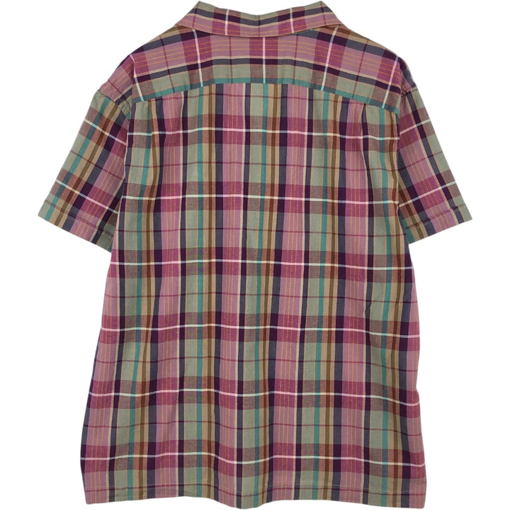 J.Crew Madras Check Short-Sleeve Open-Collar Cotton Shirt, Boxy Fit, Men's Size L (approx.) cotton Purple type red-purple Vintage Second Hand
