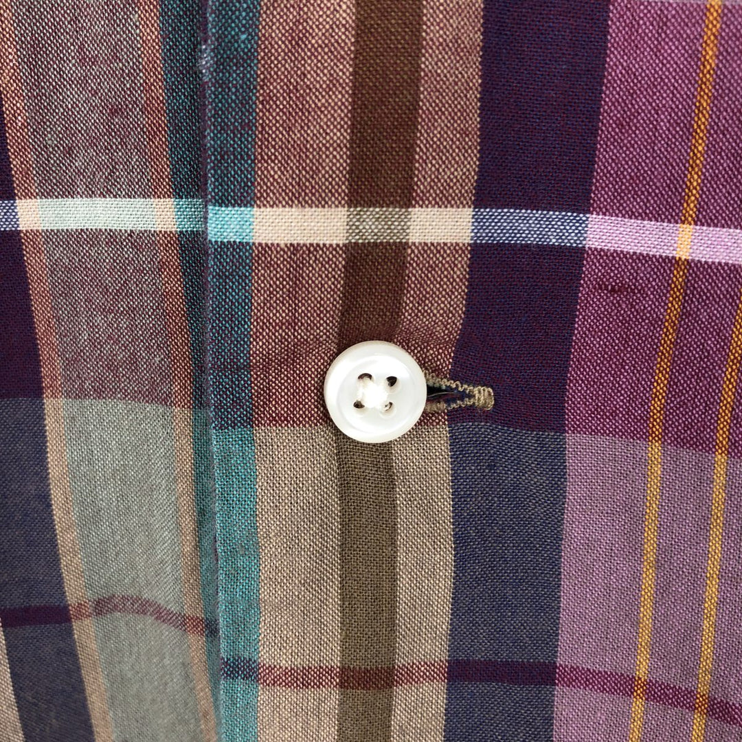 J.Crew Madras Check Short-Sleeve Open-Collar Cotton Shirt, Boxy Fit, Men's Size L (approx.) cotton Purple type red-purple Vintage Second Hand
