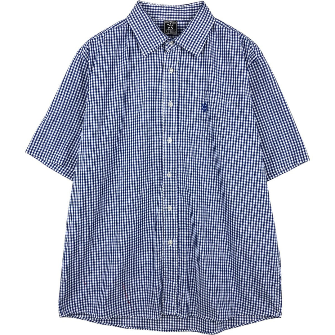 AVIREX Gingham Check Short-Sleeve Cotton Check Shirt, Men's Size XL (approx.) cotton blue type Vintage Second Hand