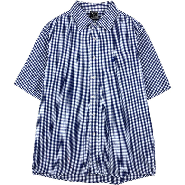 AVIREX Gingham Check Short-Sleeve Cotton Check Shirt, Men's Size XL (approx.) cotton blue type Vintage Second Hand