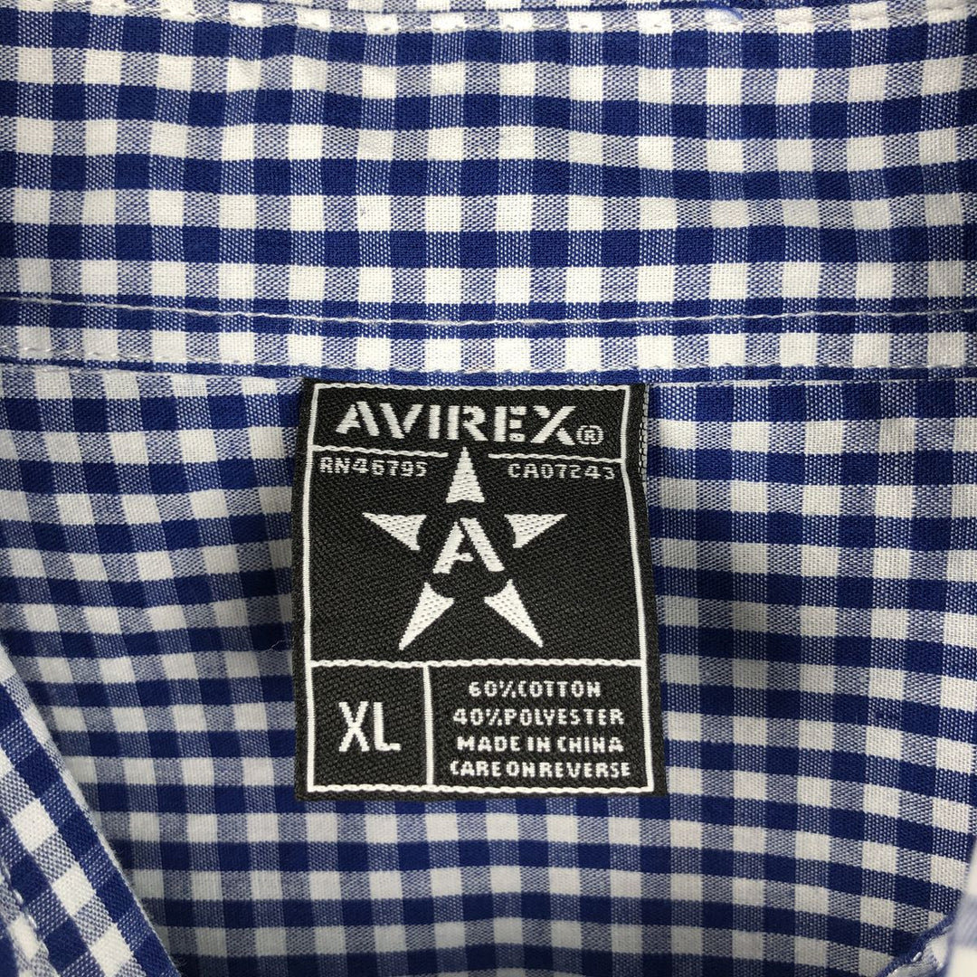 AVIREX Gingham Check Short-Sleeve Cotton Check Shirt, Men's Size XL (approx.) cotton blue type Vintage Second Hand