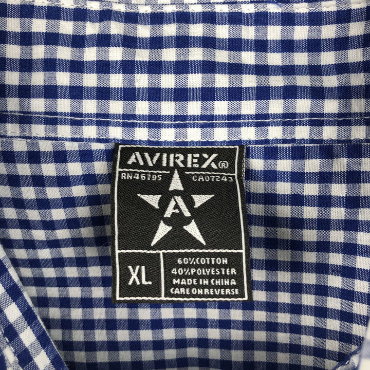AVIREX Gingham Check Short-Sleeve Cotton Check Shirt, Men's Size XL (approx.) cotton blue type Vintage Second Hand