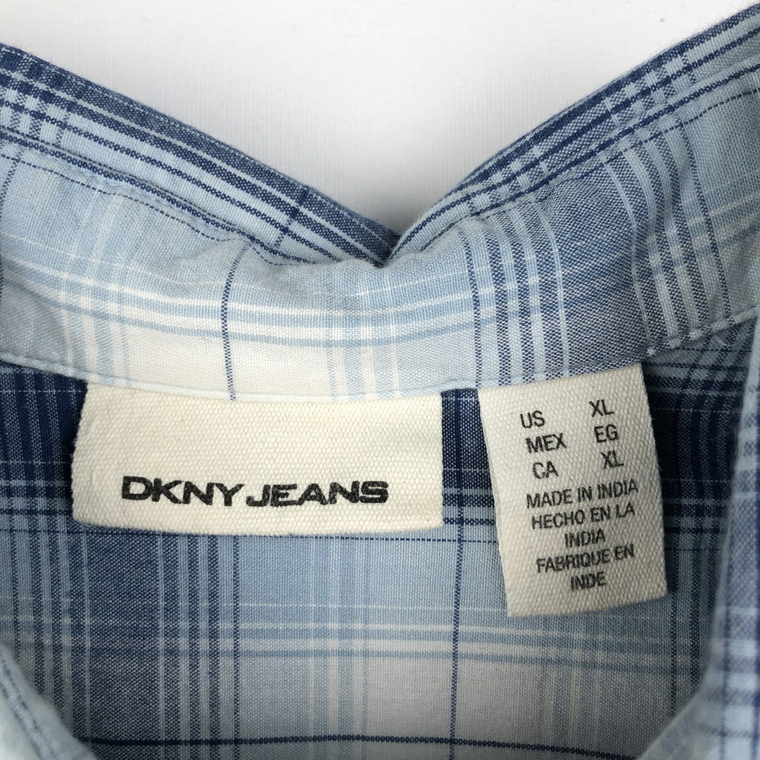 DKNY Jeans Ombre Check Short-Sleeve Cotton Check Shirt (Men's Size XL) cotton Blue type light blue Vintage Second Hand