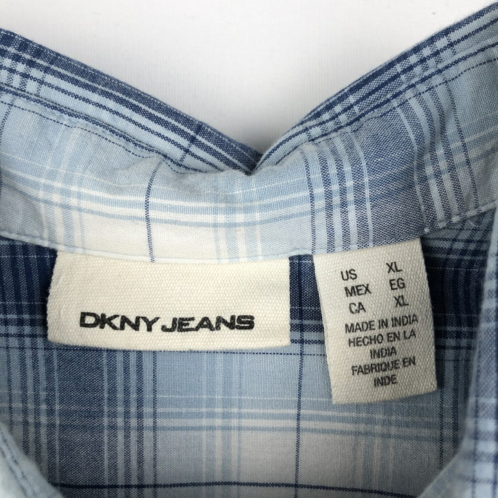 DKNY Jeans Ombre Check Short-Sleeve Cotton Check Shirt (Men's Size XL) cotton Blue type light blue Vintage Second Hand