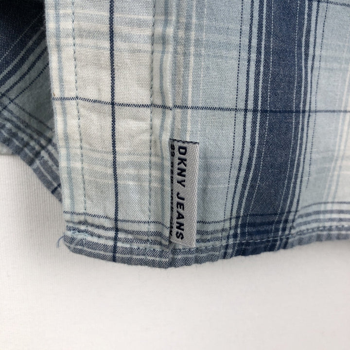 DKNY Jeans Ombre Check Short-Sleeve Cotton Check Shirt (Men's Size XL) cotton Blue type light blue Vintage Second Hand