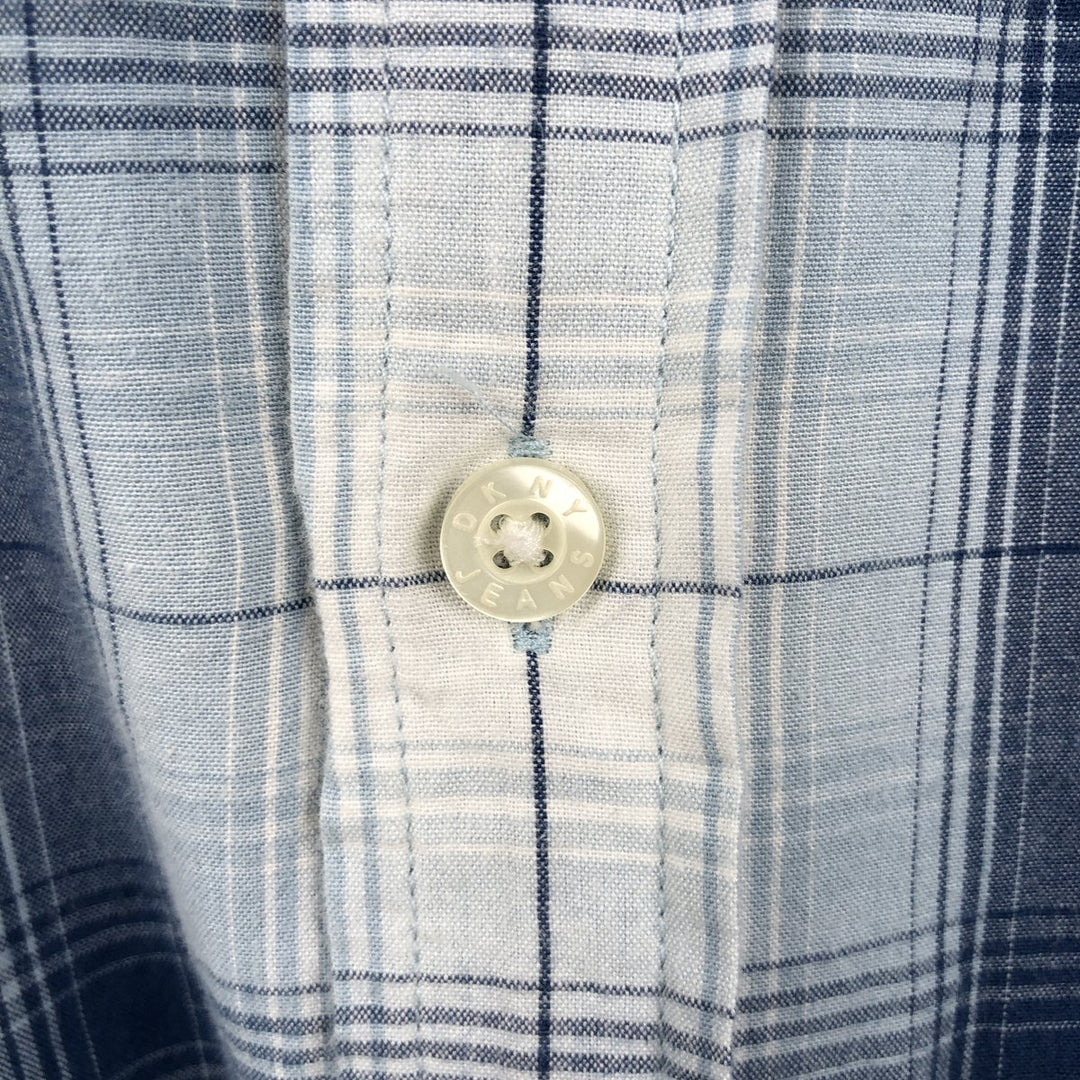DKNY Jeans Ombre Check Short-Sleeve Cotton Check Shirt (Men's Size XL) cotton Blue type light blue Vintage Second Hand