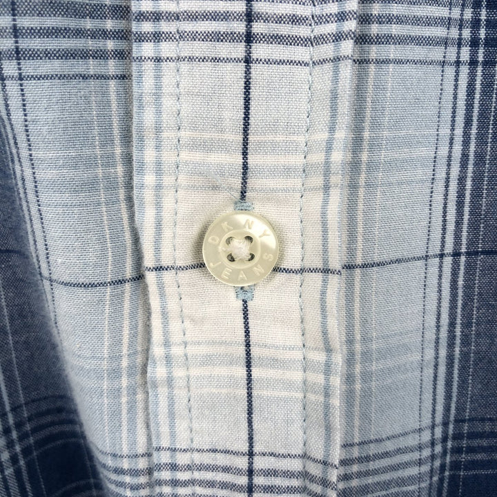 DKNY Jeans Ombre Check Short-Sleeve Cotton Check Shirt (Men's Size XL) cotton Blue type light blue Vintage Second Hand