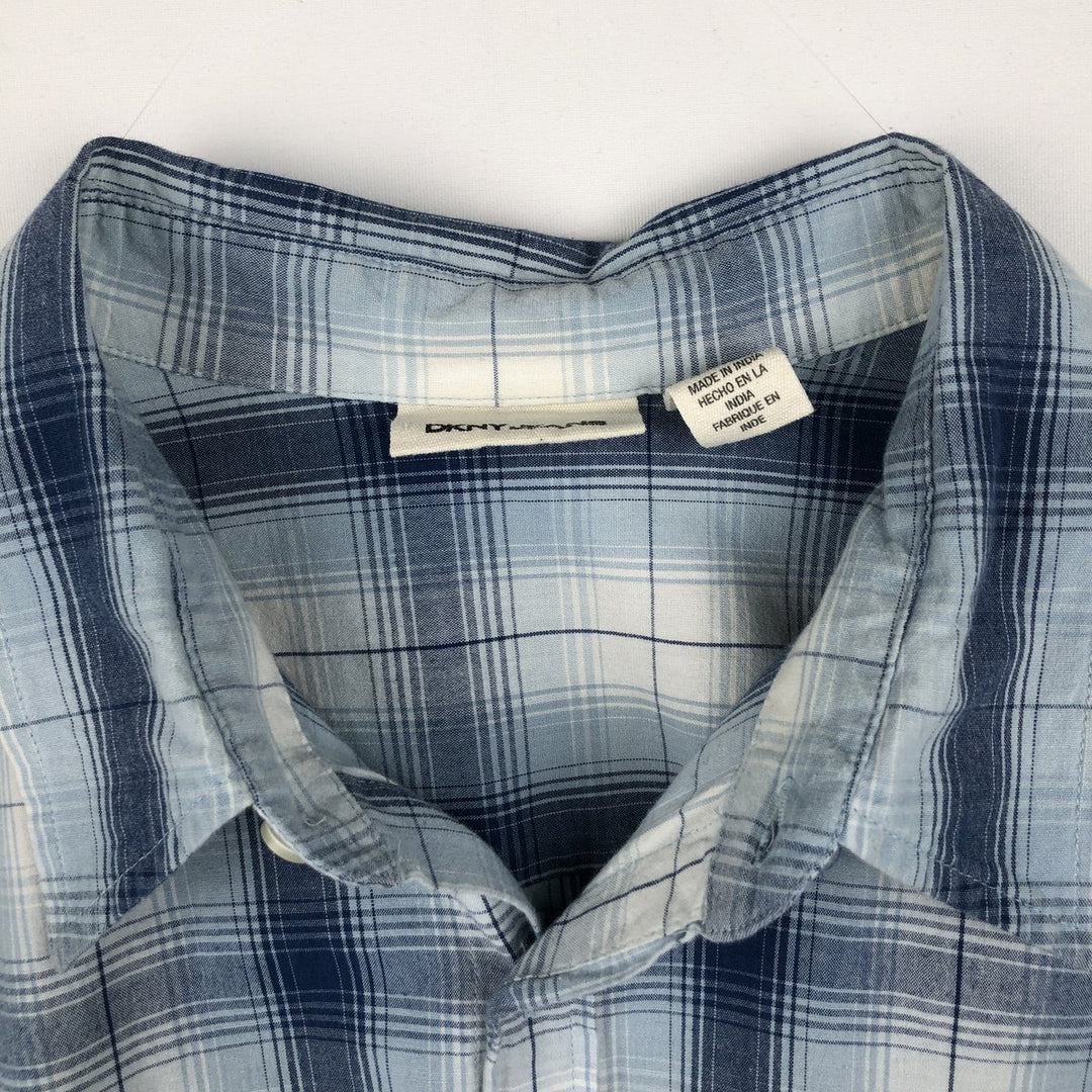 DKNY Jeans Ombre Check Short-Sleeve Cotton Check Shirt (Men's Size XL) cotton Blue type light blue Vintage Second Hand