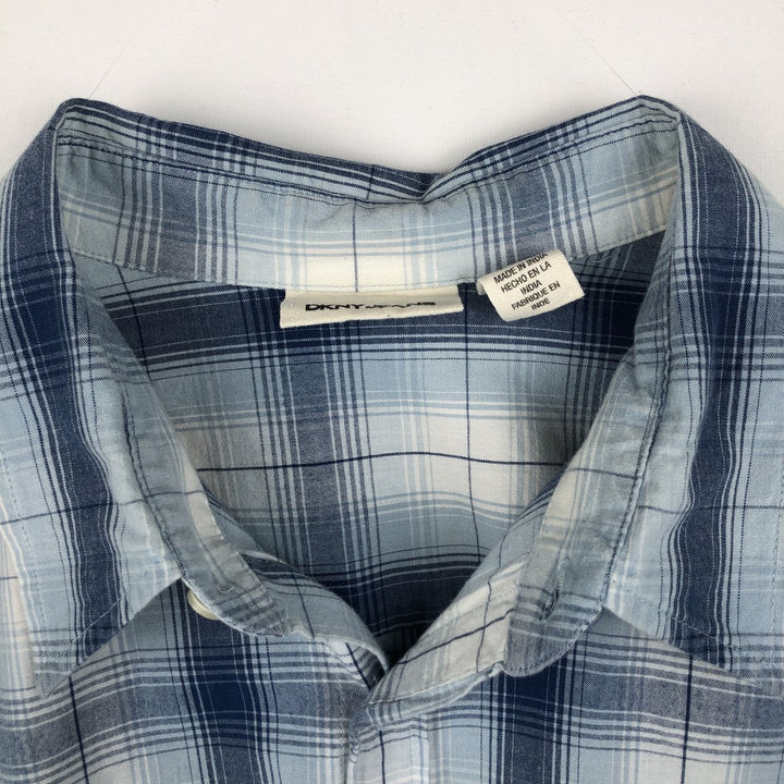 DKNY Jeans Ombre Check Short-Sleeve Cotton Check Shirt (Men's Size XL) cotton Blue type light blue Vintage Second Hand