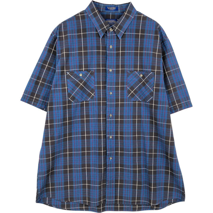 Pendleton Santiam Short-Sleeve Cotton Check Shirt (Men's Size XL) cotton navy blue type Vintage Second Hand