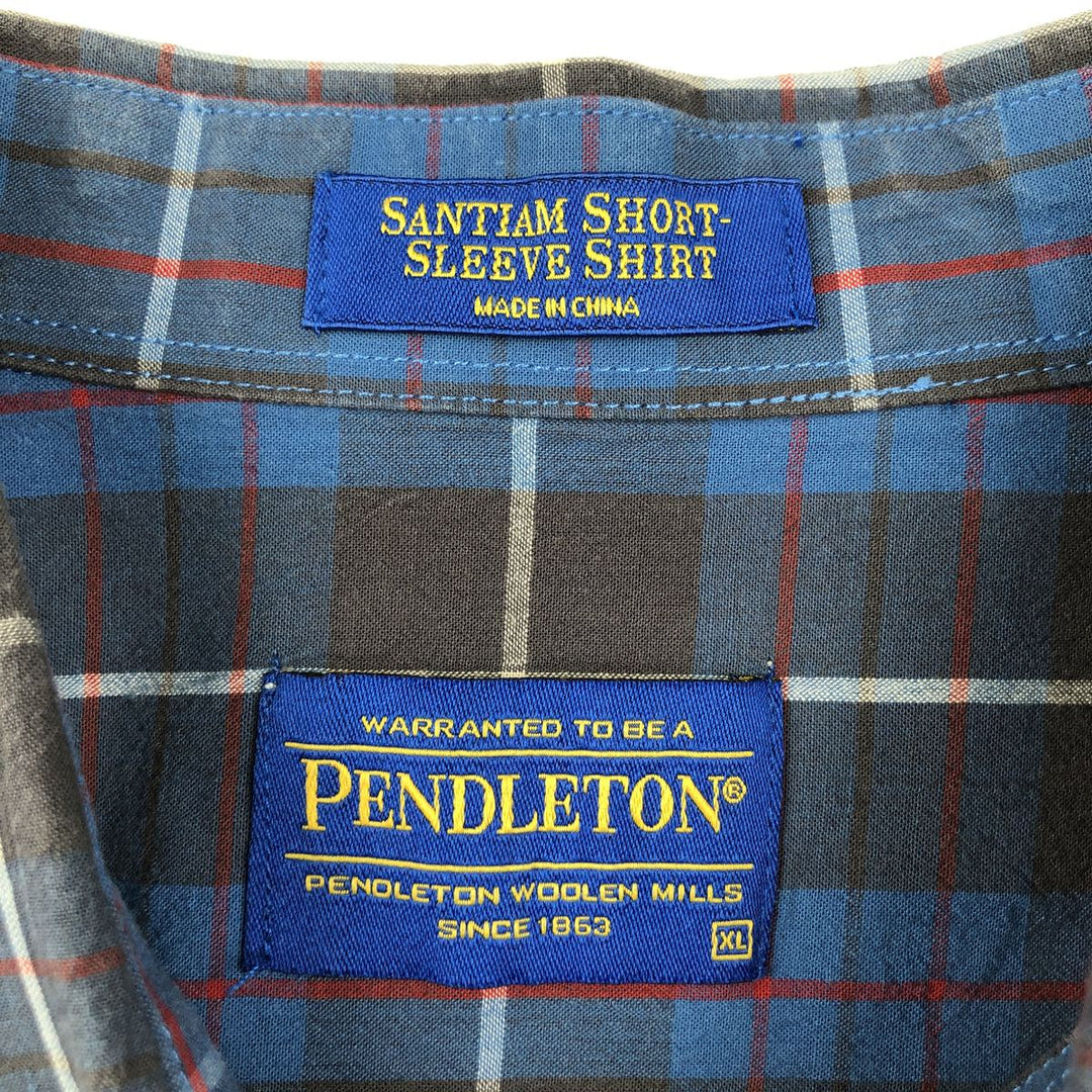 Pendleton Santiam Short-Sleeve Cotton Check Shirt (Men's Size XL) cotton navy blue type Vintage Second Hand