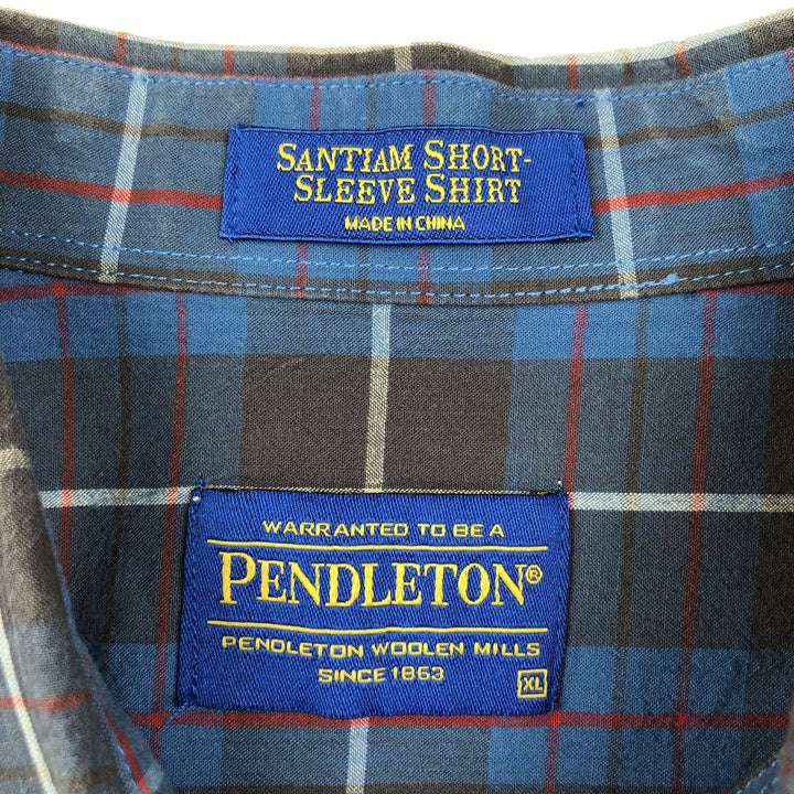 Pendleton Santiam Short-Sleeve Cotton Check Shirt (Men's Size XL) cotton navy blue type Vintage Second Hand
