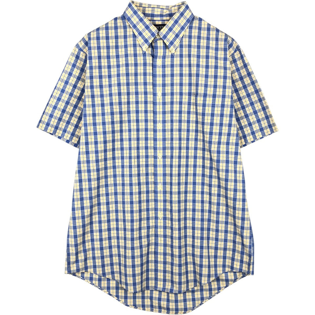 ~2000'S Lands' End Short-Sleeve Button-Down Check Shirt, Men's Size L (approx.) cotton blue type Vintage Second Hand