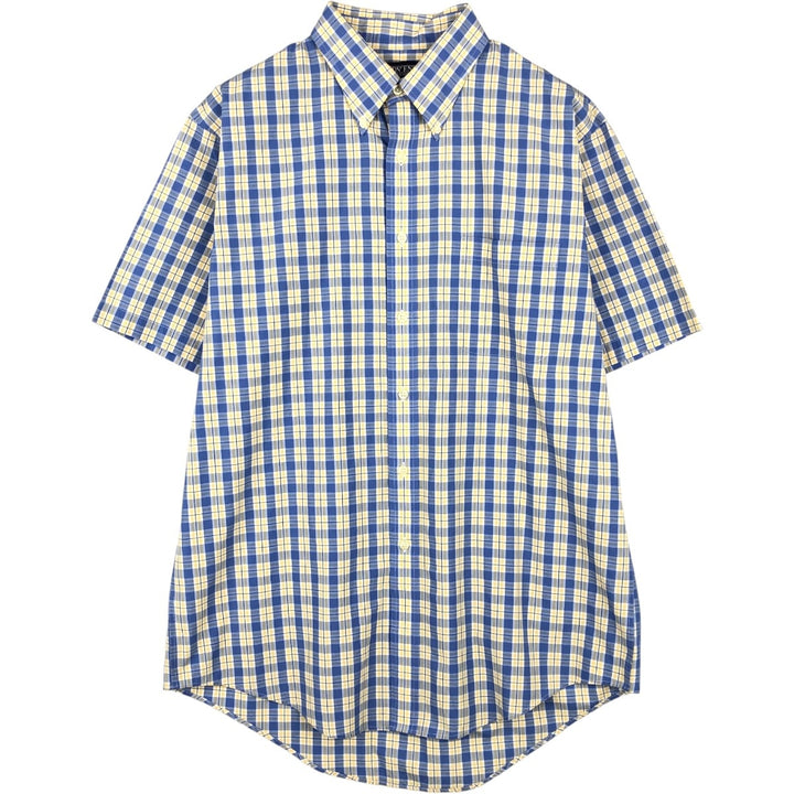~2000'S Lands' End Short-Sleeve Button-Down Check Shirt, Men's Size L (approx.) cotton blue type Vintage Second Hand