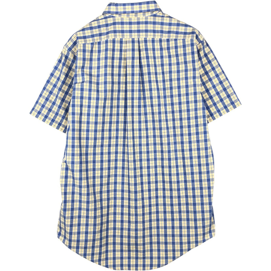 ~2000'S Lands' End Short-Sleeve Button-Down Check Shirt, Men's Size L (approx.) cotton blue type Vintage Second Hand