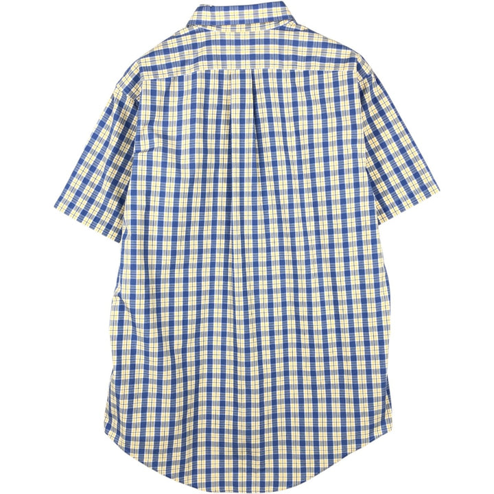 ~2000'S Lands' End Short-Sleeve Button-Down Check Shirt, Men's Size L (approx.) cotton blue type Vintage Second Hand