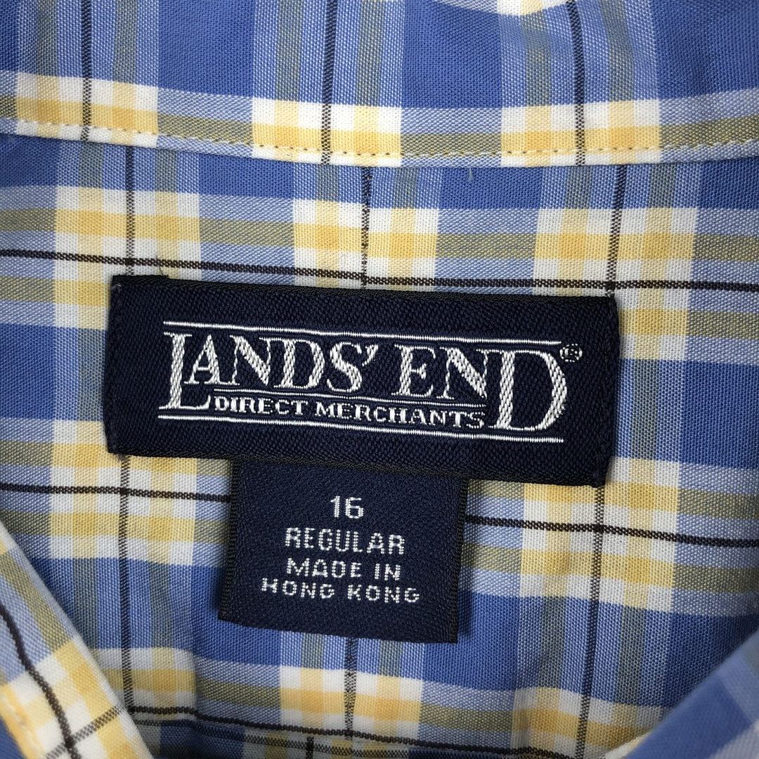 ~2000'S Lands' End Short-Sleeve Button-Down Check Shirt, Men's Size L (approx.) cotton blue type Vintage Second Hand