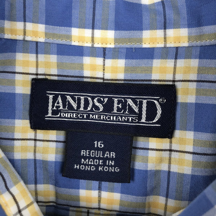 ~2000'S Lands' End Short-Sleeve Button-Down Check Shirt, Men's Size L (approx.) cotton blue type Vintage Second Hand