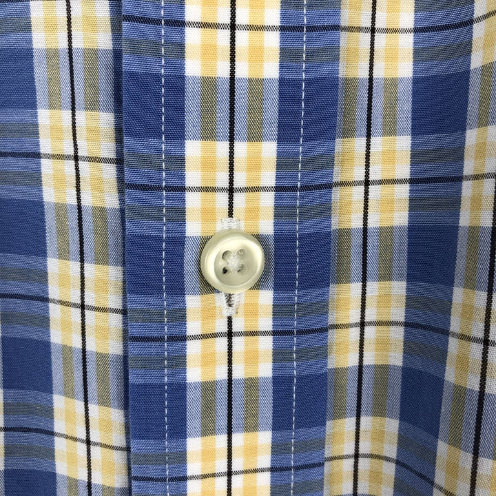 ~2000'S Lands' End Short-Sleeve Button-Down Check Shirt, Men's Size L (approx.) cotton blue type Vintage Second Hand