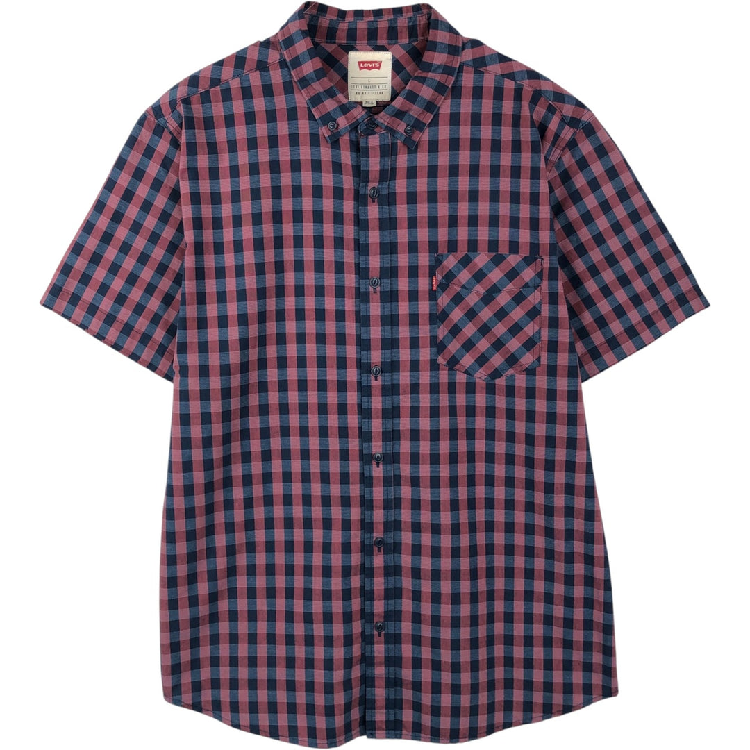 Levi's short-sleeved button-down check shirt, men's size L (approx.) cotton red type Vintage Second Hand