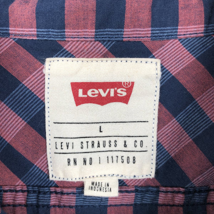 Levi's short-sleeved button-down check shirt, men's size L (approx.) cotton red type Vintage Second Hand