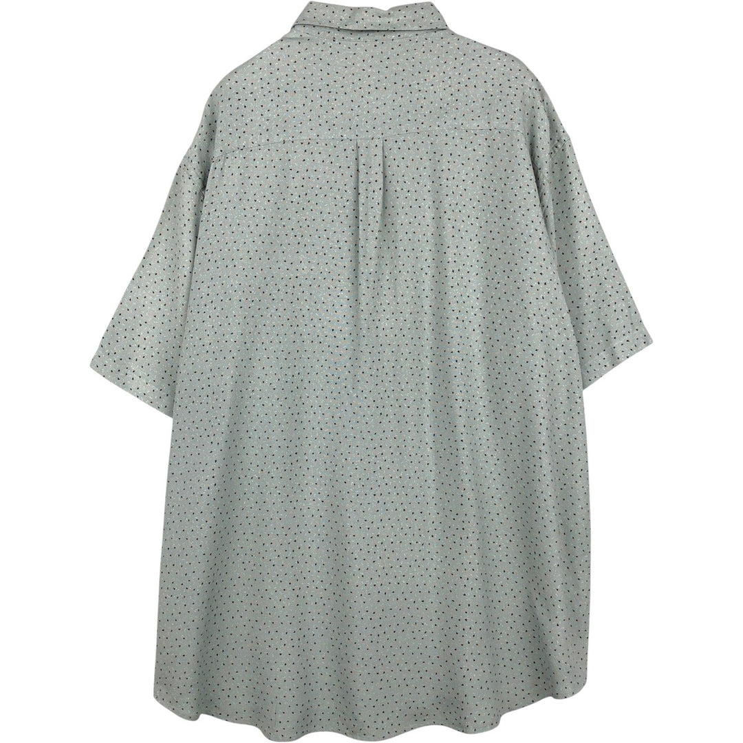 Perry Ellis All-over Print Short Sleeve Silk Shirt, Men's XL silk Mint green Vintage Second Hand