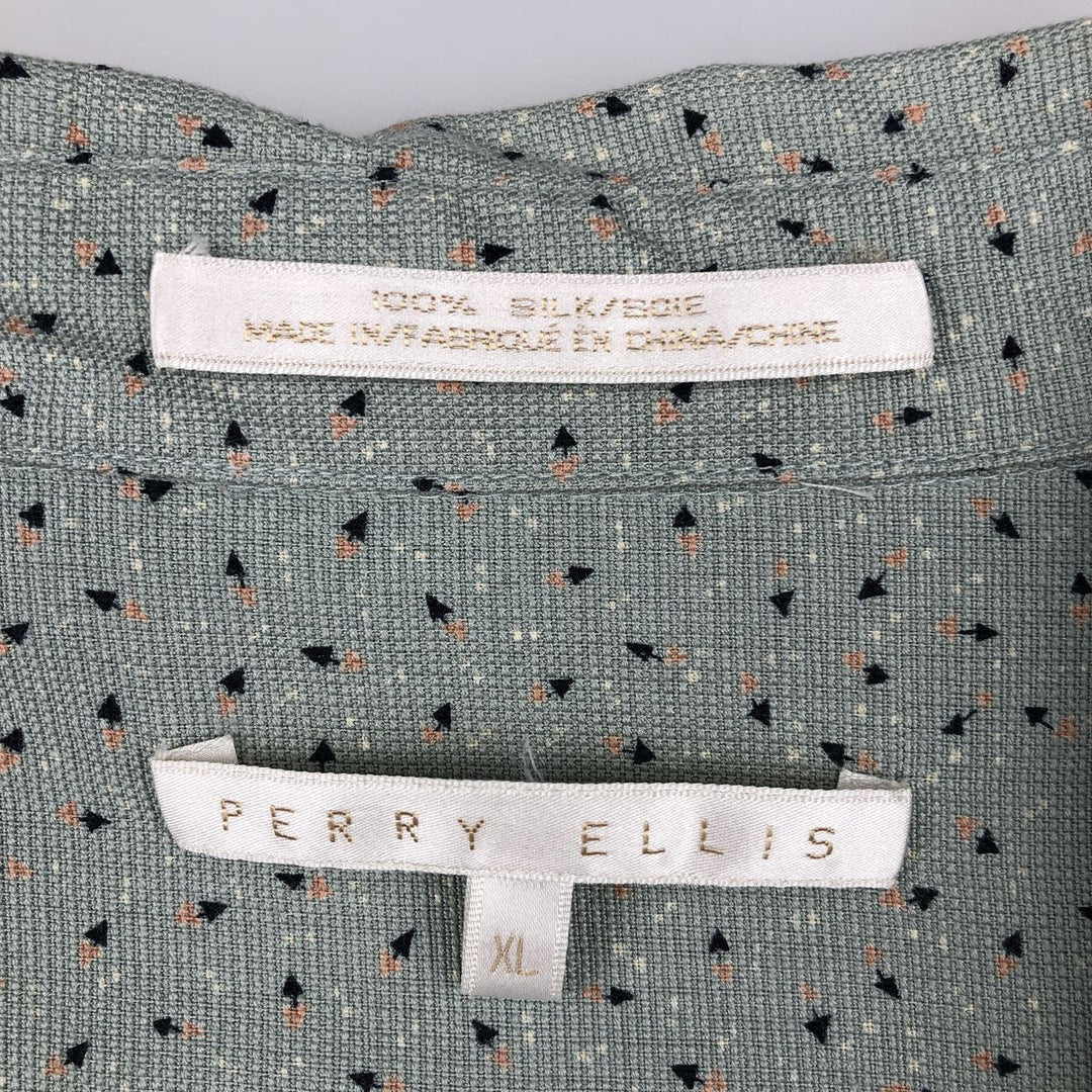 Perry Ellis All-over Print Short Sleeve Silk Shirt, Men's XL silk Mint green Vintage Second Hand