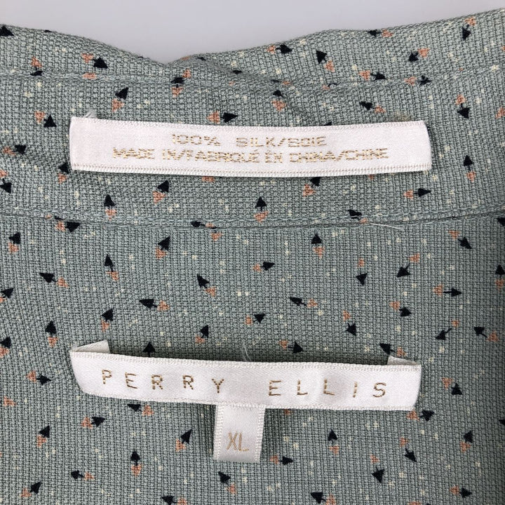 Perry Ellis All-over Print Short Sleeve Silk Shirt, Men's XL silk Mint green Vintage Second Hand