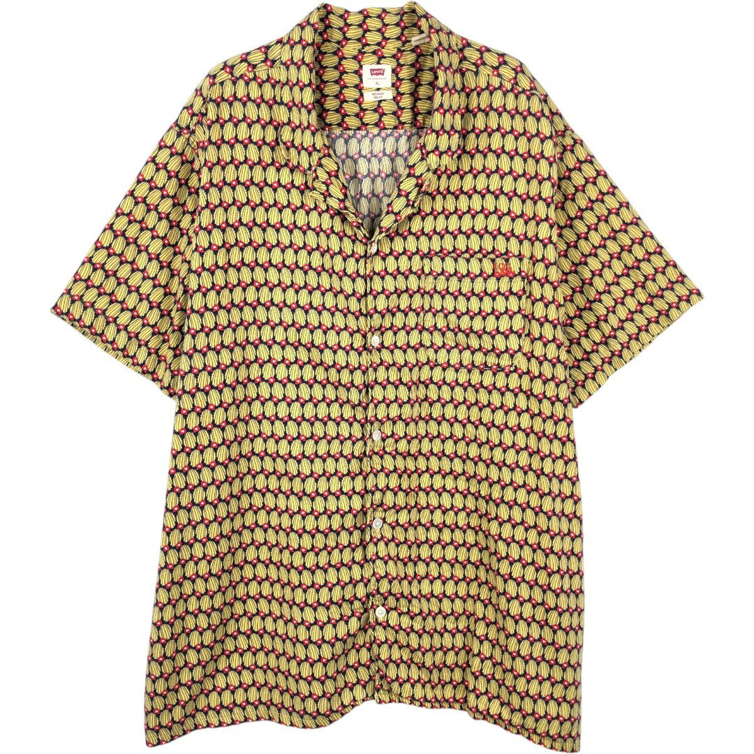 Levi's RELAXED RELAX All-over print short-sleeved open-collar shirt, boxy style, men's size XL equivalent. Tencel yellow type Vintage Second Hand