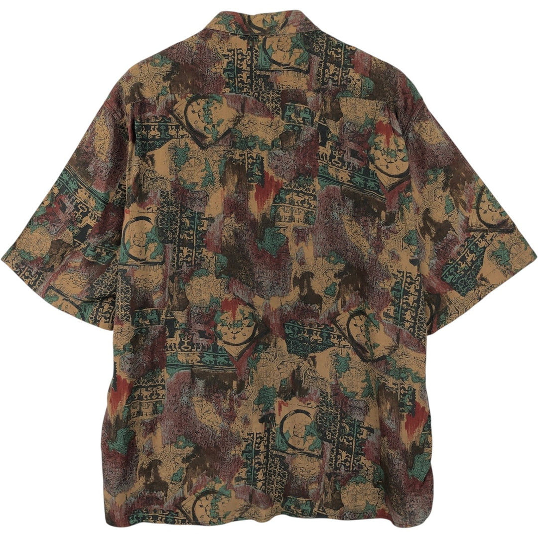 EMME UNO all-over print short-sleeved rayon box shirt, made in Italy, men's size M equivalent. Rayon brown type Vintage Second Hand