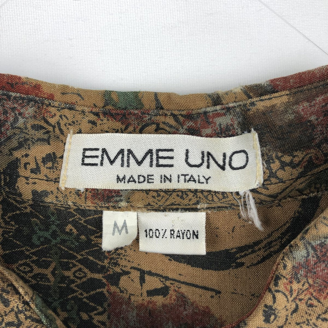 EMME UNO all-over print short-sleeved rayon box shirt, made in Italy, men's size M equivalent. Rayon brown type Vintage Second Hand