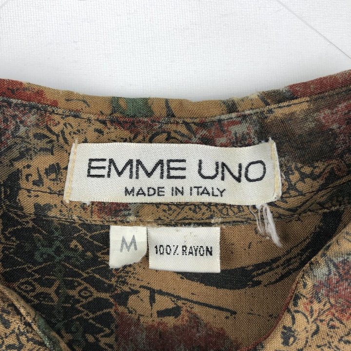 EMME UNO all-over print short-sleeved rayon box shirt, made in Italy, men's size M equivalent. Rayon brown type Vintage Second Hand
