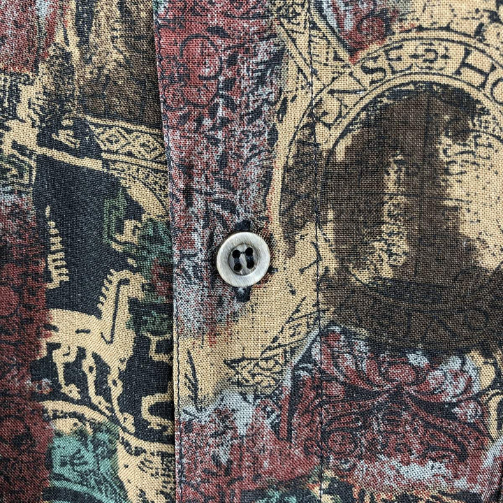 EMME UNO all-over print short-sleeved rayon box shirt, made in Italy, men's size M equivalent. Rayon brown type Vintage Second Hand