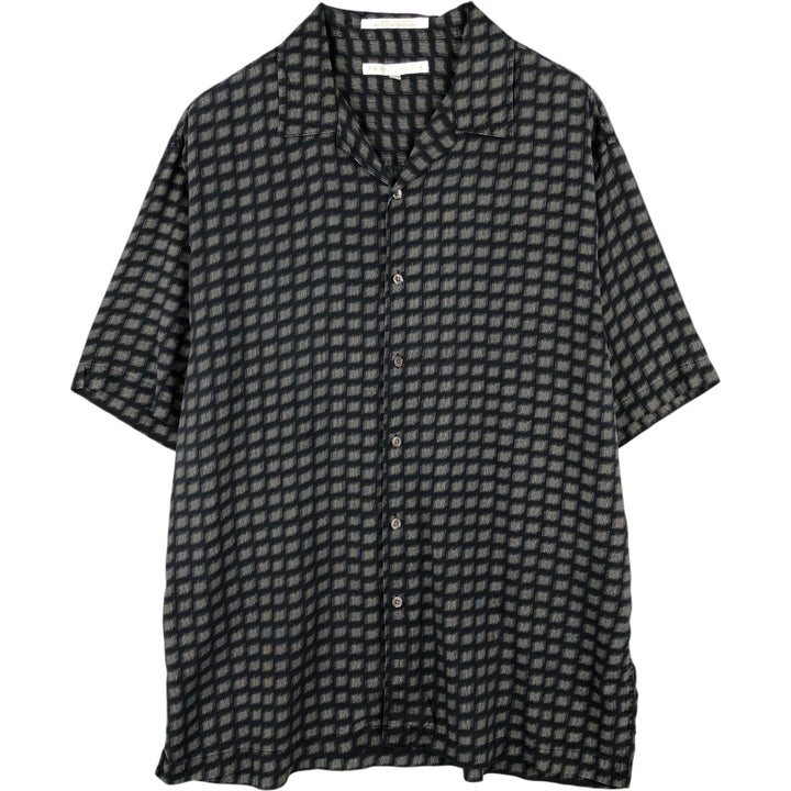 Perry Ellis all-over print short-sleeved open-collar silk shirt, boxy fit, men's size L (approx.) silk black type Vintage Second Hand
