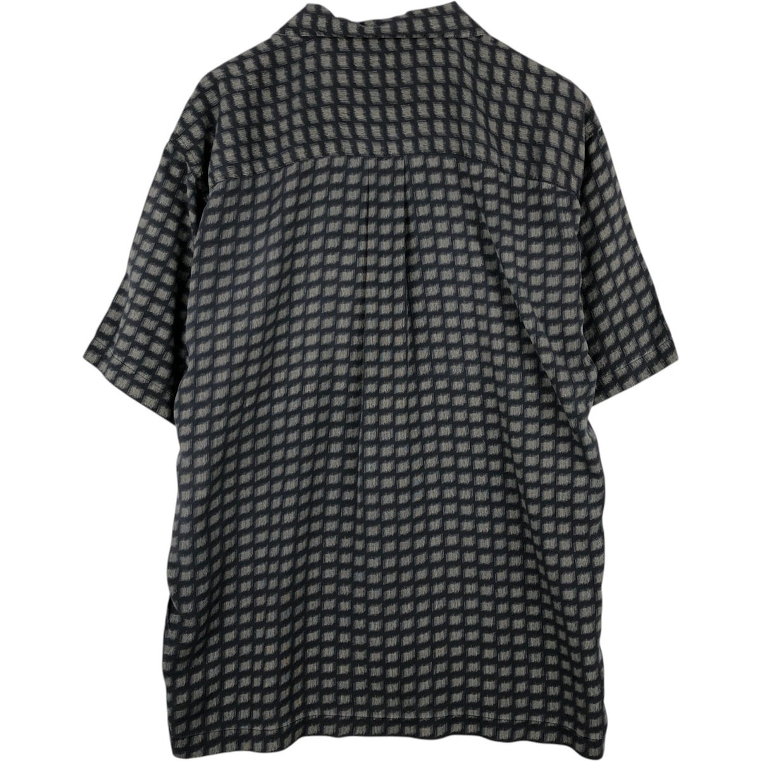 Perry Ellis all-over print short-sleeved open-collar silk shirt, boxy fit, men's size L (approx.) silk black type Vintage Second Hand