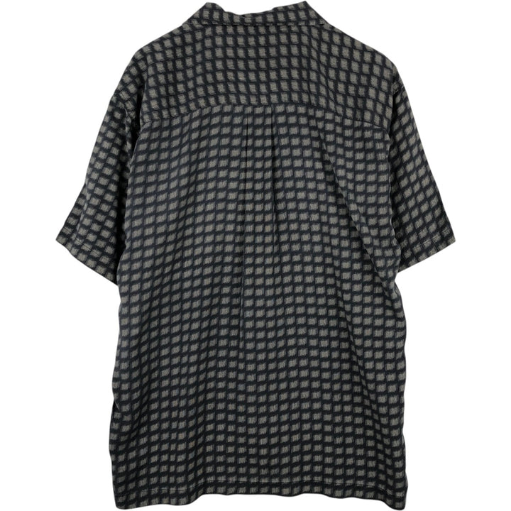 Perry Ellis all-over print short-sleeved open-collar silk shirt, boxy fit, men's size L (approx.) silk black type Vintage Second Hand
