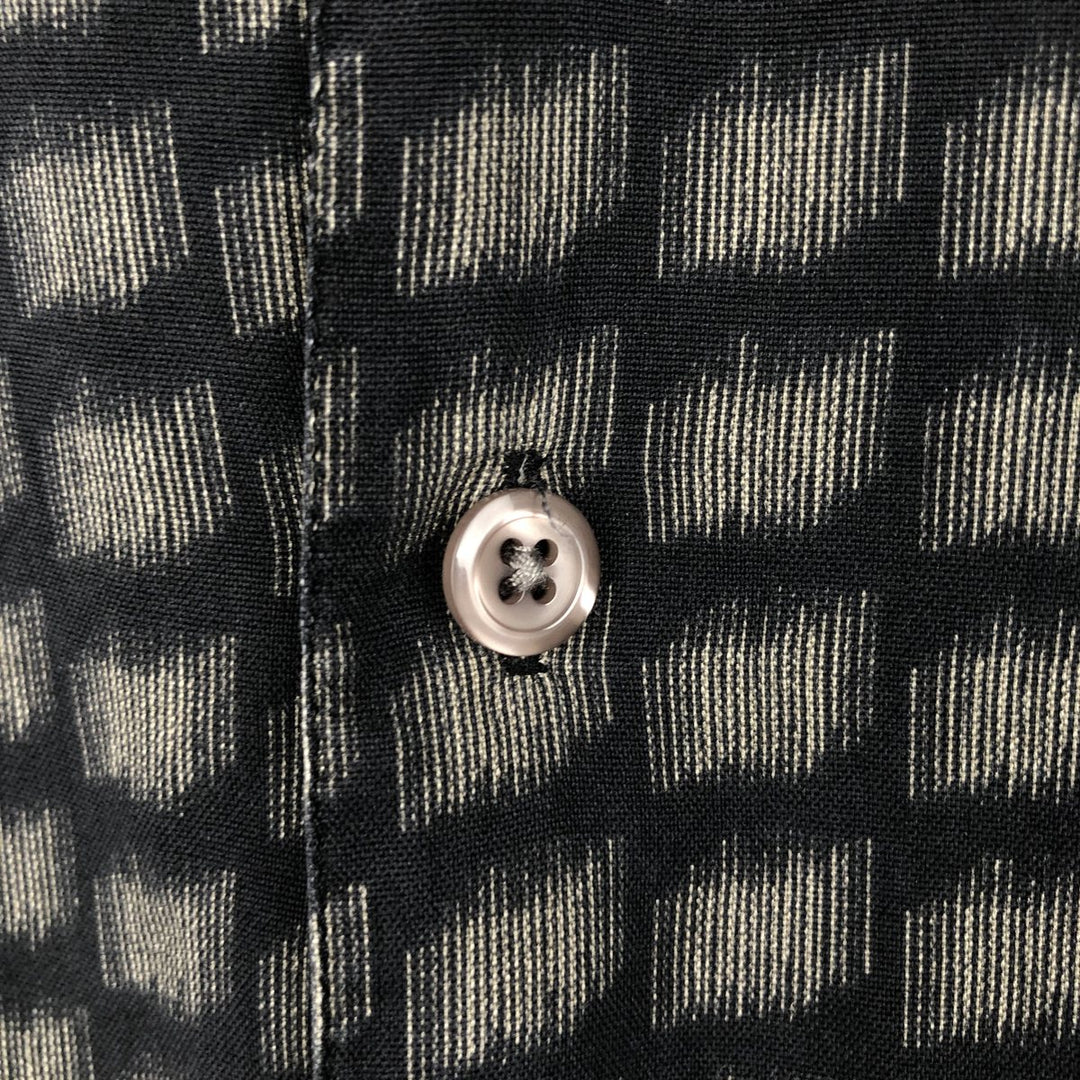 Perry Ellis all-over print short-sleeved open-collar silk shirt, boxy fit, men's size L (approx.) silk black type Vintage Second Hand