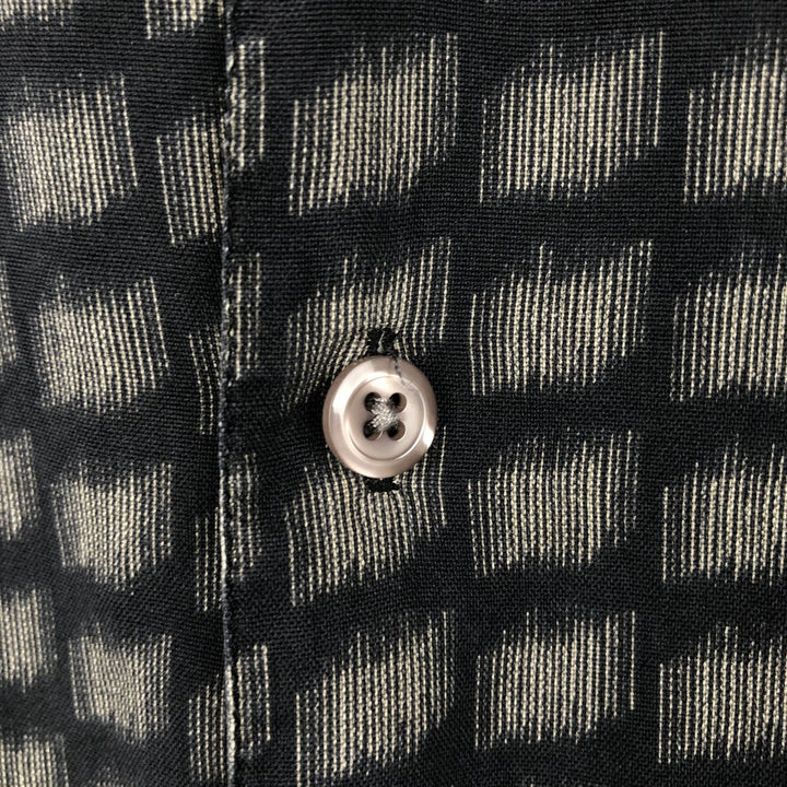 Perry Ellis all-over print short-sleeved open-collar silk shirt, boxy fit, men's size L (approx.) silk black type Vintage Second Hand