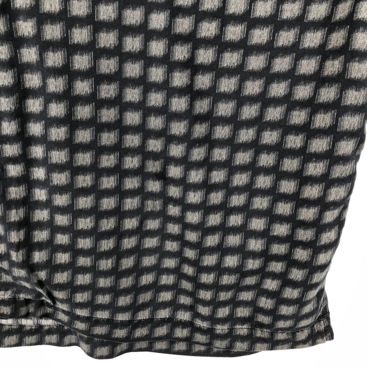 Perry Ellis all-over print short-sleeved open-collar silk shirt, boxy fit, men's size L (approx.) silk black type Vintage Second Hand