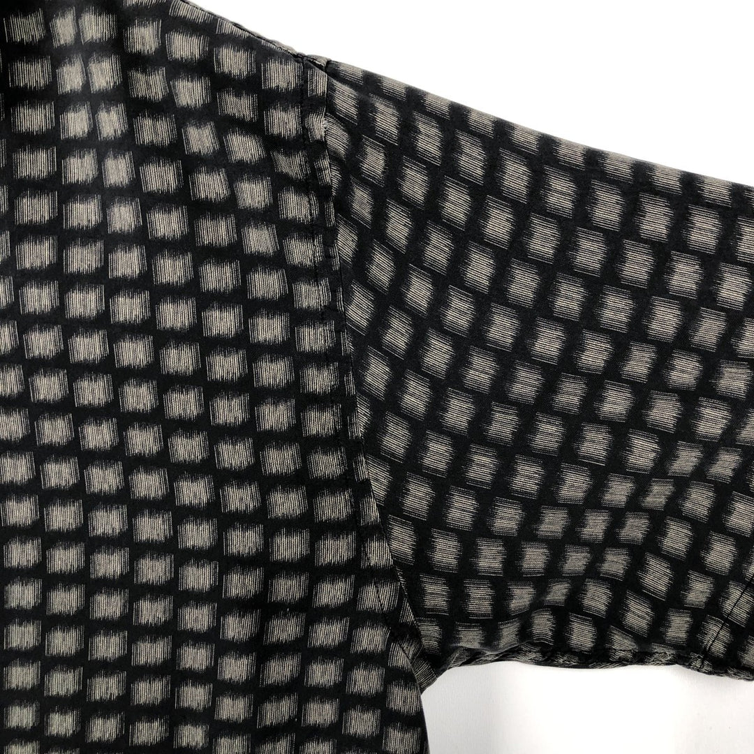 Perry Ellis all-over print short-sleeved open-collar silk shirt, boxy fit, men's size L (approx.) silk black type Vintage Second Hand