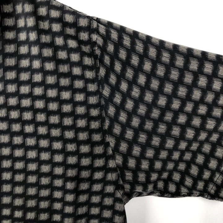 Perry Ellis all-over print short-sleeved open-collar silk shirt, boxy fit, men's size L (approx.) silk black type Vintage Second Hand