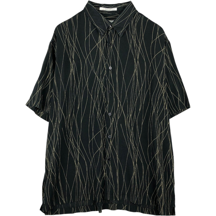 Perry Ellis all-over print short-sleeved silk shirt, boxy style, men's size XL equivalent. silk black type Vintage Second Hand