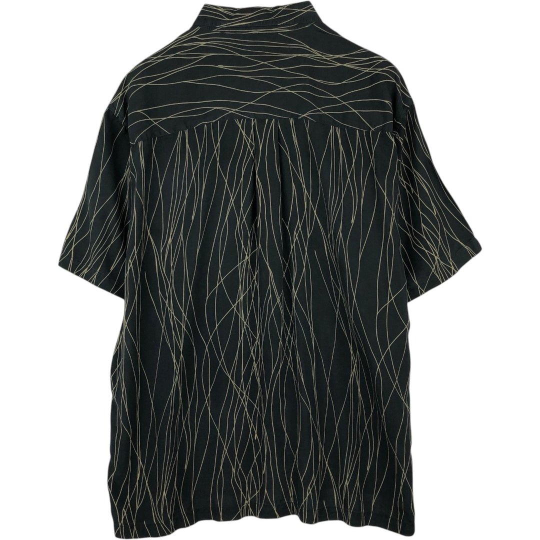Perry Ellis all-over print short-sleeved silk shirt, boxy style, men's size XL equivalent. silk black type Vintage Second Hand