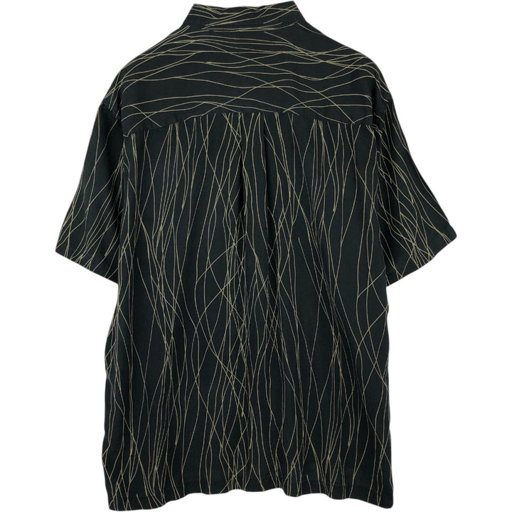 Perry Ellis all-over print short-sleeved silk shirt, boxy style, men's size XL equivalent. silk black type Vintage Second Hand